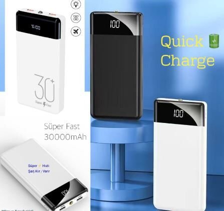 PW3000 El Fenerli Powerbank 30000 mAh Süper Hızlı Şarj